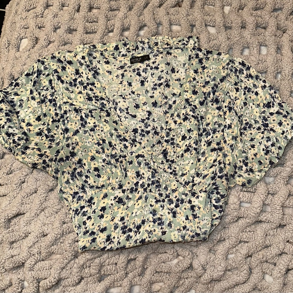Cotton On Blue Green and Cream Floral Dress Size L
